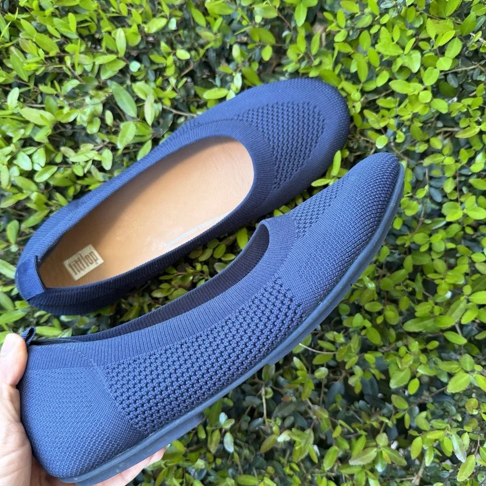 FITFLOP ALLEGRO KNIT MIDNIGHT NAVY BALLET FLATS‎ Sz 10 Arch Support Flexible